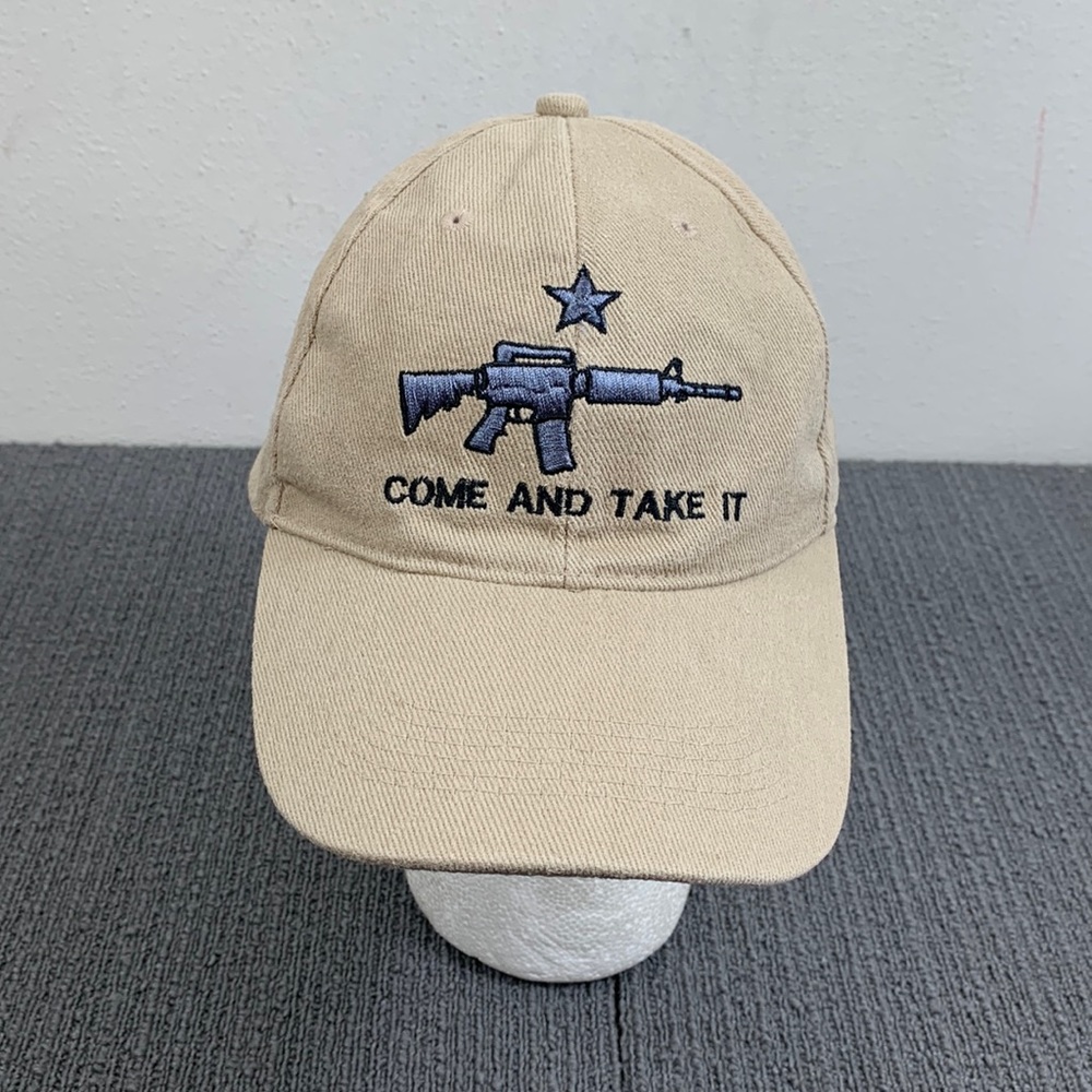 Come and Take It Baseball Hat Mens Adjustable Tan Strapback Cap Ruffin Flag Co